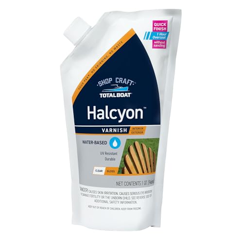 TotalBoat Halcyon Water-Based Marine Varnish | Fast-Drying Polyurethane Wood Finish for Boats, Outdoor Furniture, and Woodworking | Clear Gloss, Quart - Image 1