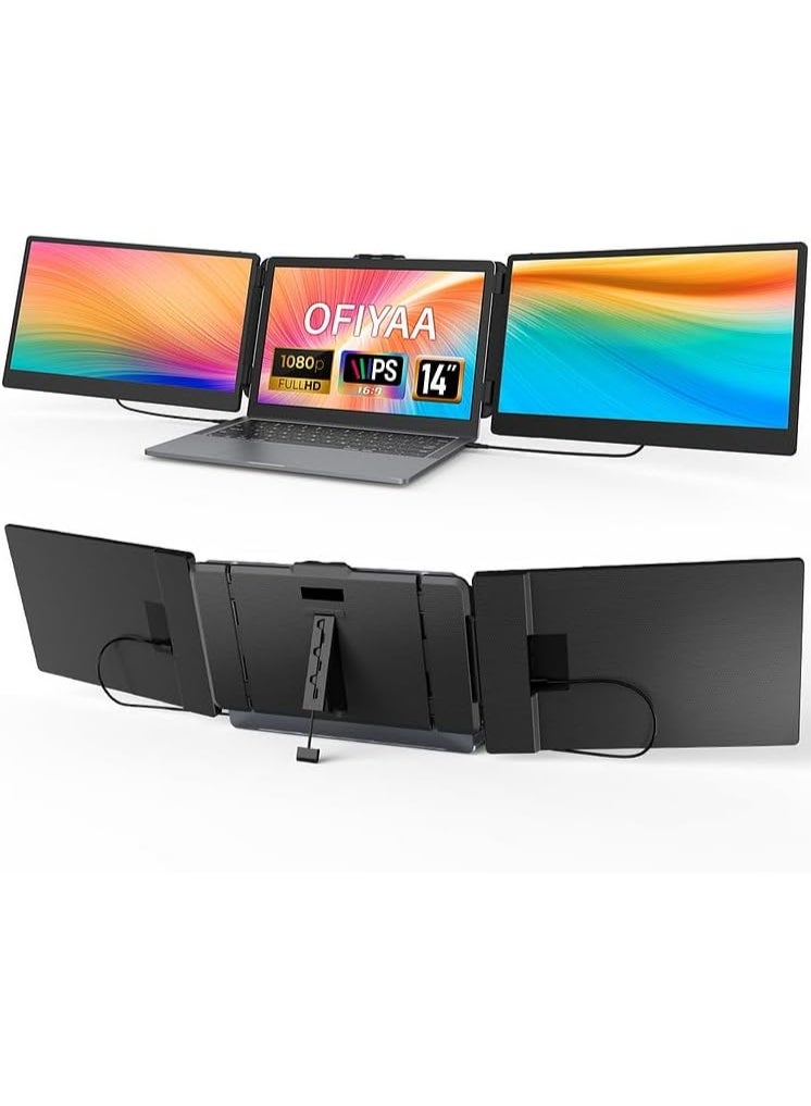 Laptop Screen Extender S2 - Triple Laptop Monitor Extender Ultra Slim 14.1" 1080P FHD IPS Plug and Play Portable Monitor for Laptop with Stand Compatible with 13-17.3" Mac Windows Linux Switch - Image 1