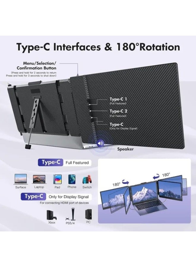 Laptop Screen Extender S2 - Triple Laptop Monitor Extender Ultra Slim 14.1" 1080P FHD IPS Plug and Play Portable Monitor for Laptop with Stand Compatible with 13-17.3" Mac Windows Linux Switch - Image 4