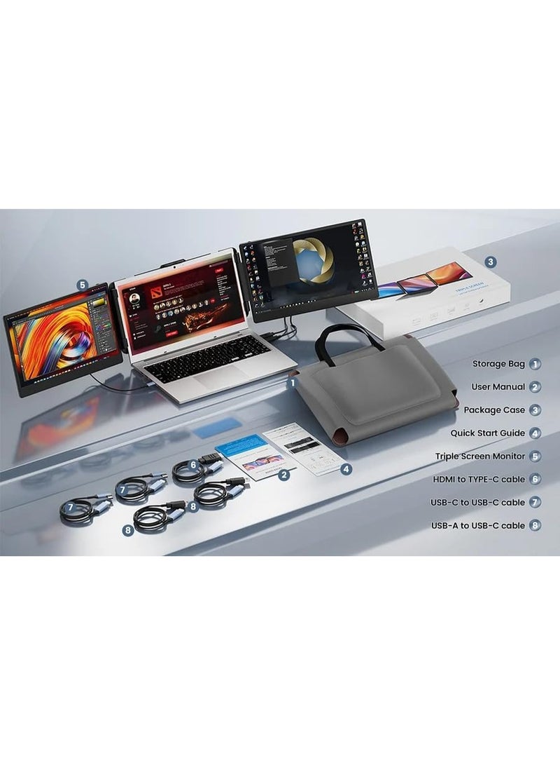 Laptop Screen Extender S2 - Triple Laptop Monitor Extender Ultra Slim 14.1" 1080P FHD IPS Plug and Play Portable Monitor for Laptop with Stand Compatible with 13-17.3" Mac Windows Linux Switch - Image 5