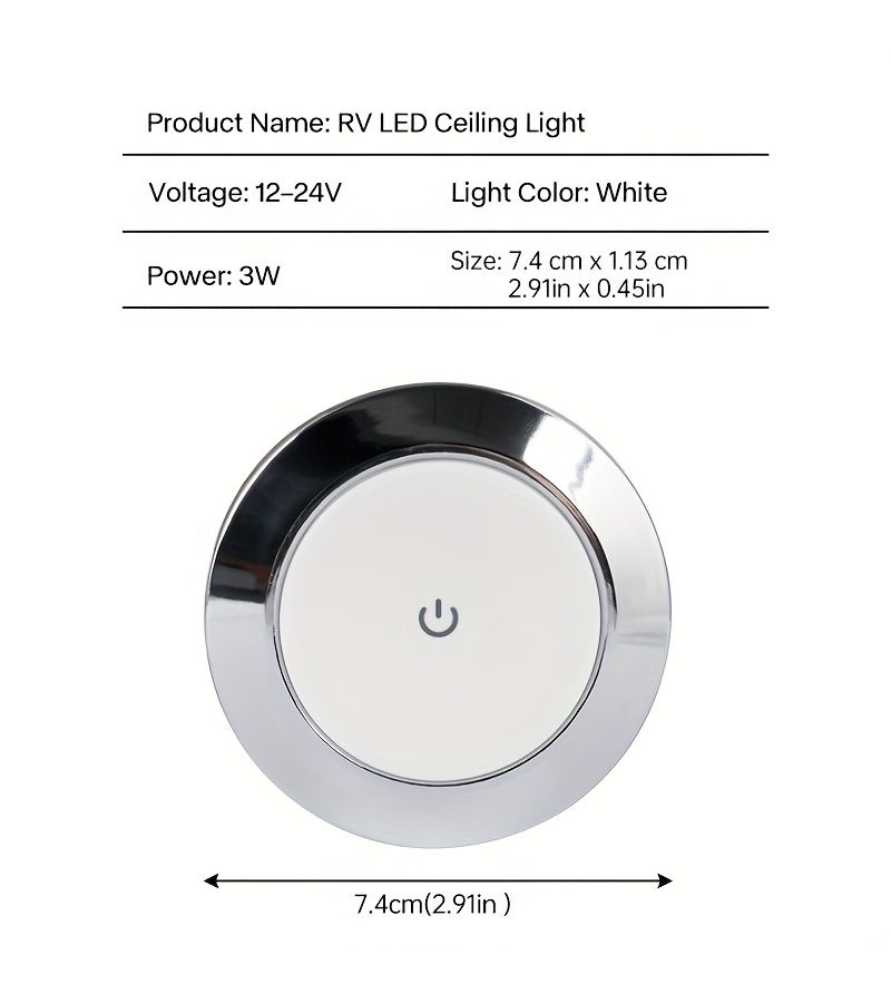 Universal RV Interior Touch Ceiling Light Warm White 12-24V Energy Efficient Led - Image 5