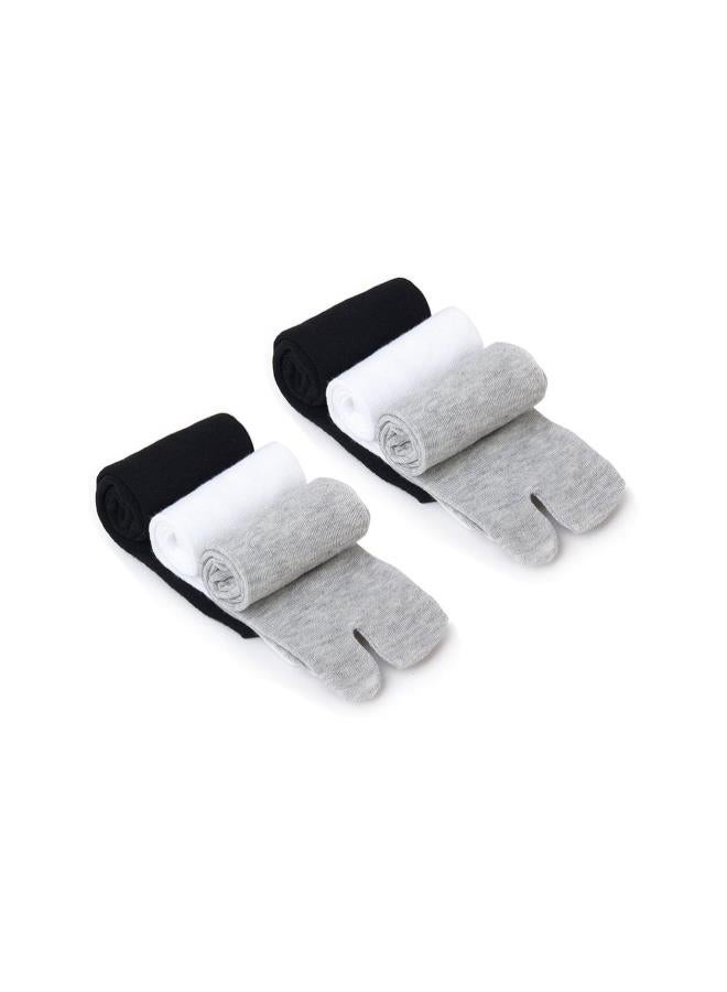 klarako 3 Pairs of Elastic Cotton Tabi Toe Socks (White+Grey+Black) - Image 2