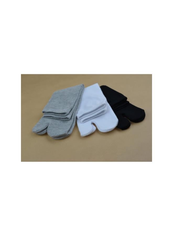 klarako 3 Pairs of Elastic Cotton Tabi Toe Socks (White+Grey+Black) - Image 4