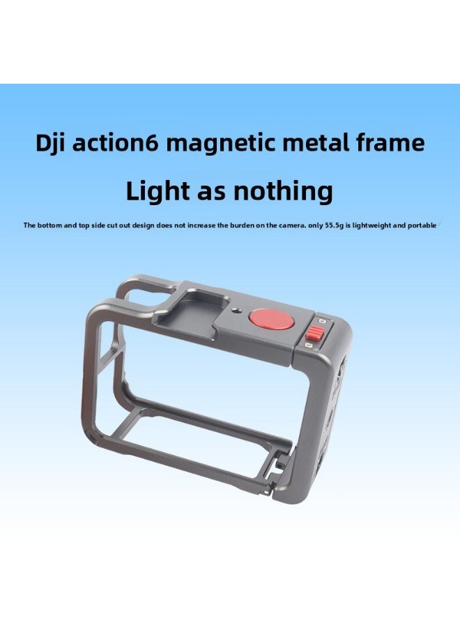 For DJI Action 6 Metal Camera Cage – Aluminum Alloy Protective Frame with Precision Cutouts, Cold Shoe Mount, Quick-Release Base, Magnetic Support, and Multi-Angle Expansion Ports for Vlogging & Outdoor Shooting - Image 2