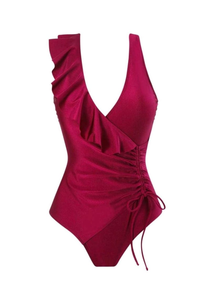 Shein SHEIN  Elegant Ruffle Trim Drawstring Side One-Piece Swimsuit For Women, Casual Springbreak, For Summer Beach Vacation - Image 5