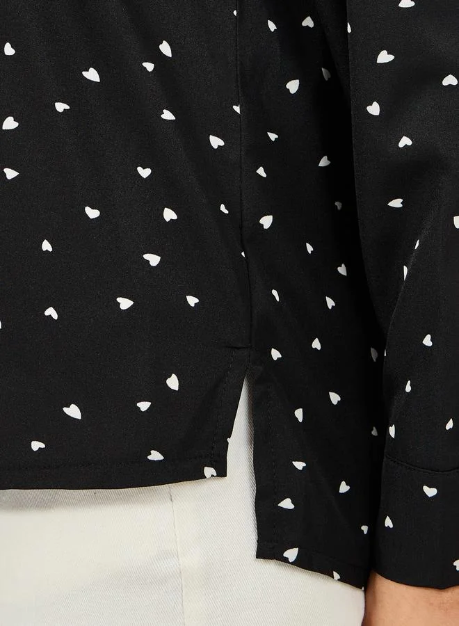 Styli Woven Heart Print High Low Hem Shirt