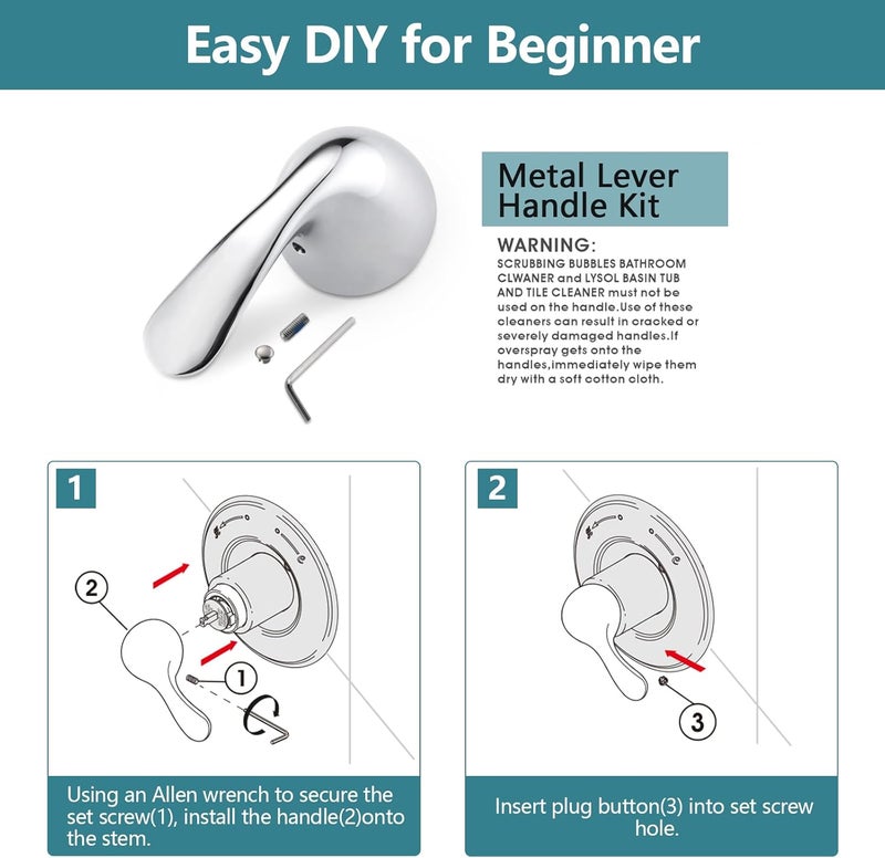 Ultrimkit Shower Faucet Handle Replacement for Delta 13/14 Series Tub Faucet RP48717, Chrome - Image 5