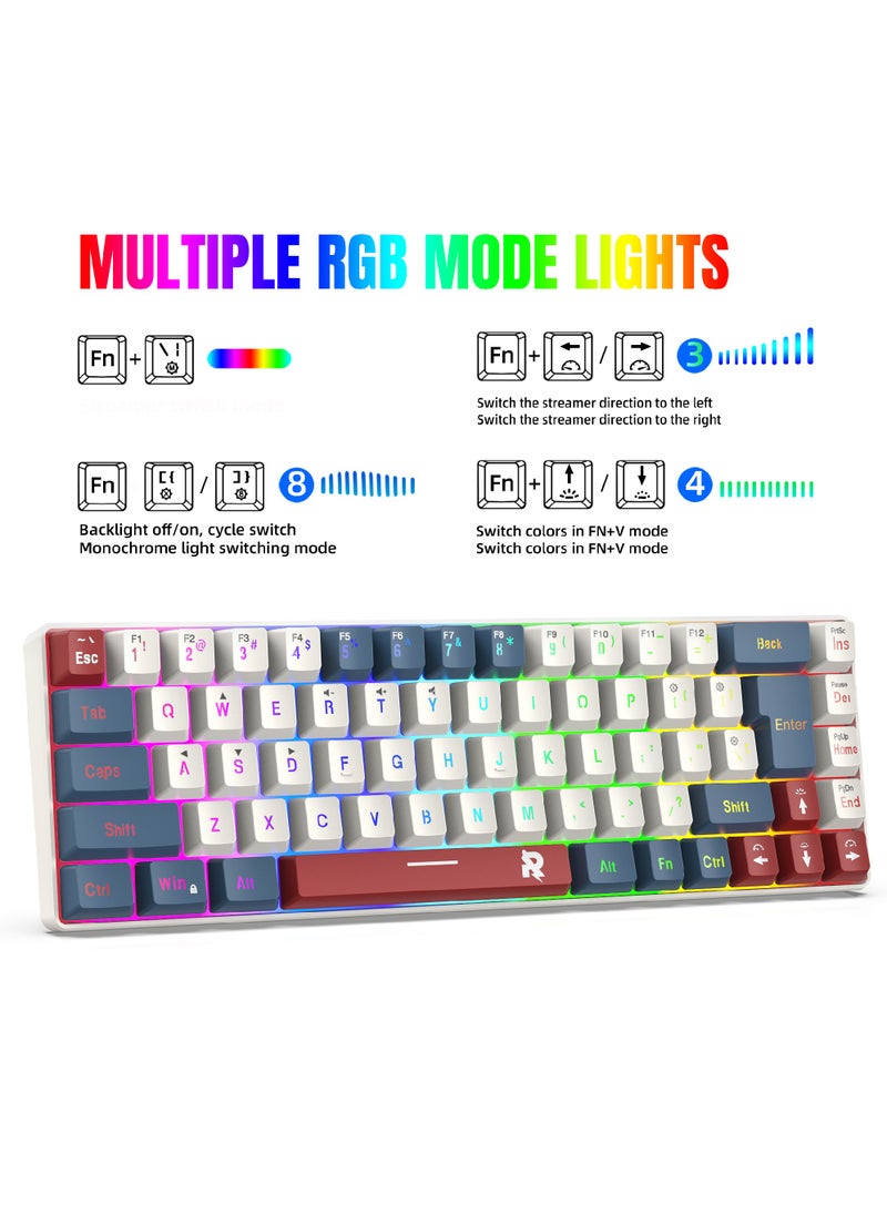 Rock Pow - ROCK POW 60% Wired Gaming Keyboard RGB Backlit Mini Keyboard Waterproof Small Ultra-Compact 68 Keys Keyboard for PC/Mac Gamer Typist Travel Easy to Carry on Business Trip BWR - Image 1