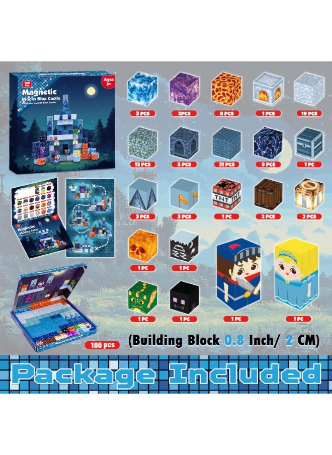 NIBEMINENT Magnetic Blocks - 100 PCS Magnetic Building Blocks - 3D Magnet Cube Toys Stacking,STEM Montessori Sensory Toys for 3 4 9 10 Year Old Boys & Girls Birthday Gifts  - Image 2