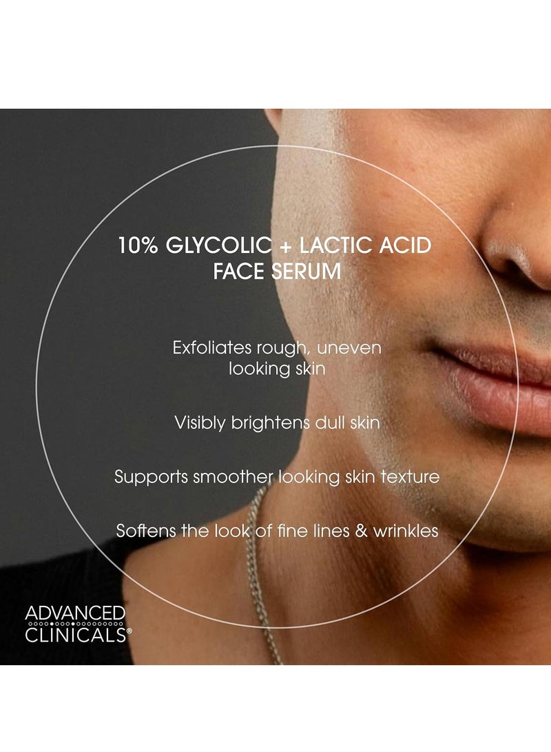 Advanced Clinicals Exfoliating 10% Glycolic Acid Serum For Face + Lactic Acid | Facial Exfoliant AHA + Salicylic Acid Serum To Improve Look Of Large Pores, Uneven Skin Tone, & Dark Spots, 1.75 FL Oz - Image 2