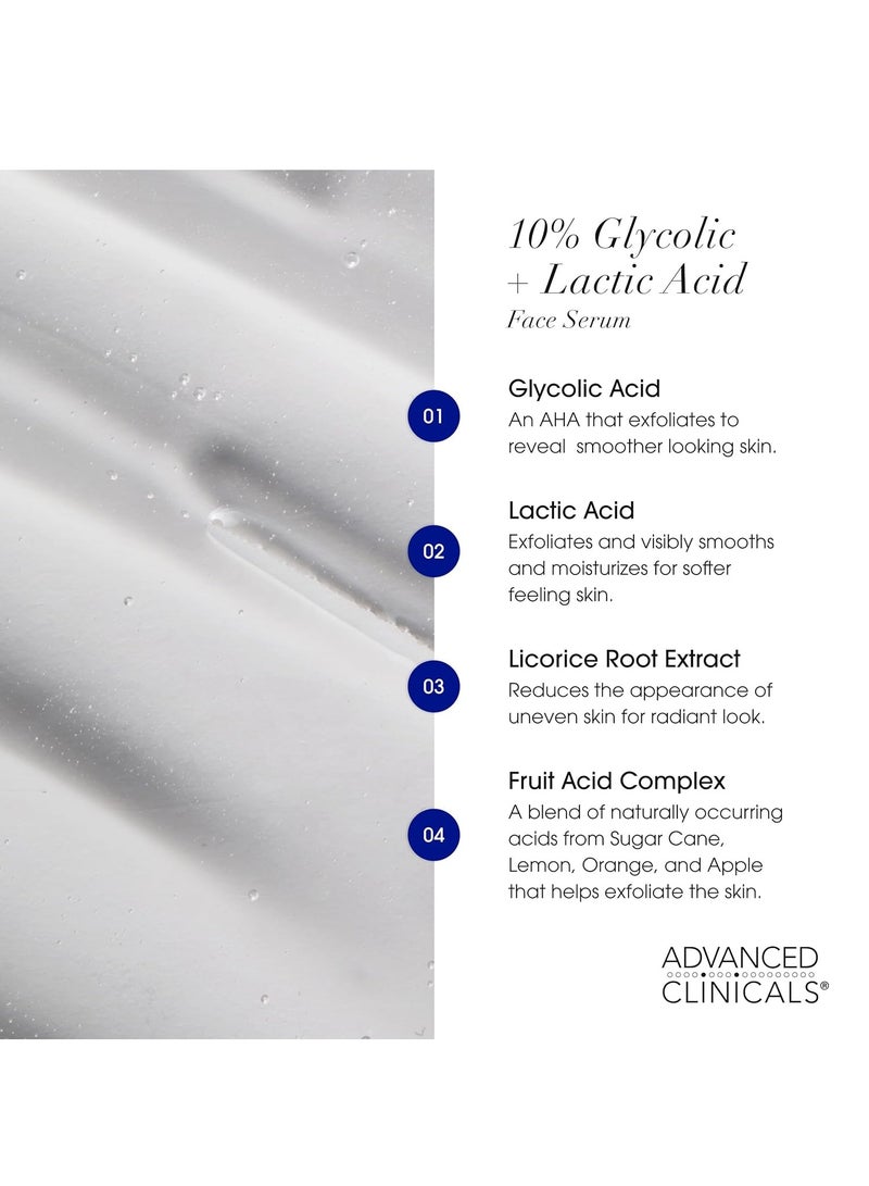Advanced Clinicals Exfoliating 10% Glycolic Acid Serum For Face + Lactic Acid | Facial Exfoliant AHA + Salicylic Acid Serum To Improve Look Of Large Pores, Uneven Skin Tone, & Dark Spots, 1.75 FL Oz - Image 3
