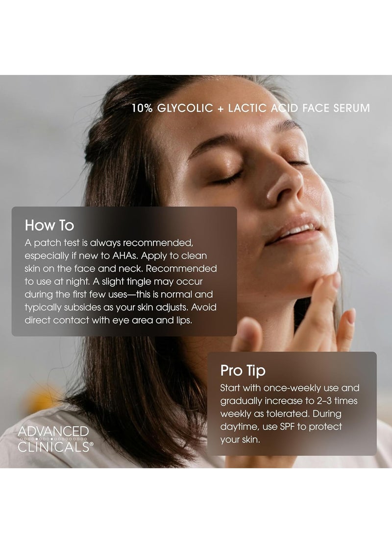 Advanced Clinicals Exfoliating 10% Glycolic Acid Serum For Face + Lactic Acid | Facial Exfoliant AHA + Salicylic Acid Serum To Improve Look Of Large Pores, Uneven Skin Tone, & Dark Spots, 1.75 FL Oz - Image 4