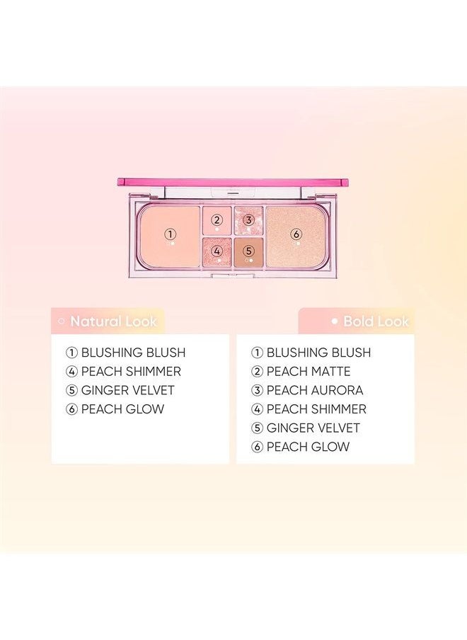 AMUSE Vegan Face All Palette Eyeshadow Blush Soft Matte Shimmer Contouring (02 PEACH GLOW)