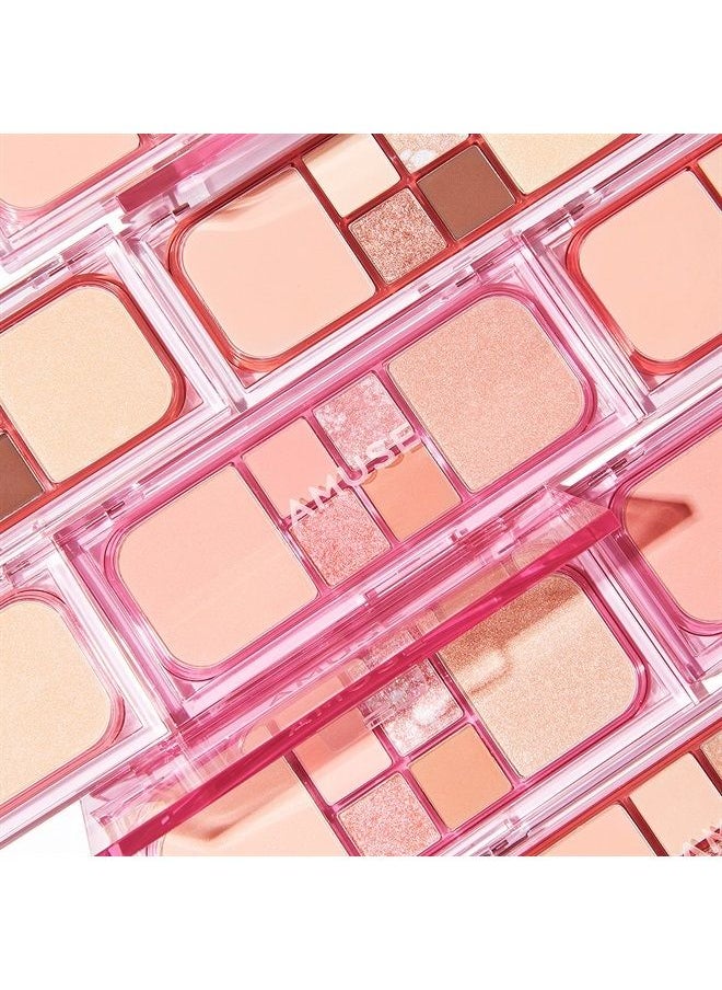 AMUSE Vegan Face All Palette Eyeshadow Blush Soft Matte Shimmer Contouring (02 PEACH GLOW)