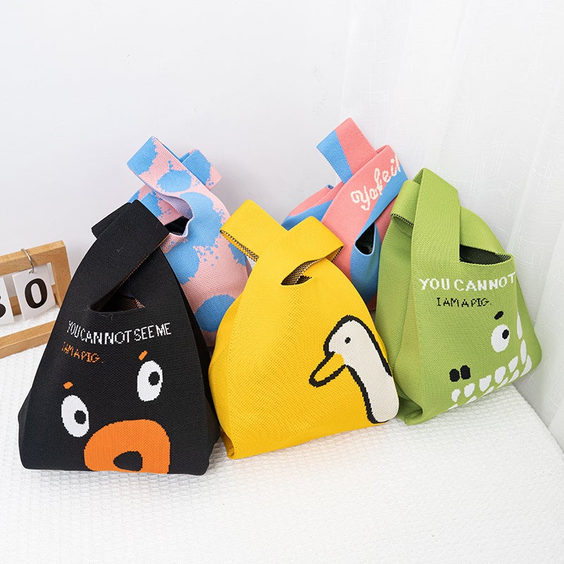Custom Cartoon Knitted Tote Bag for Women - Image 1