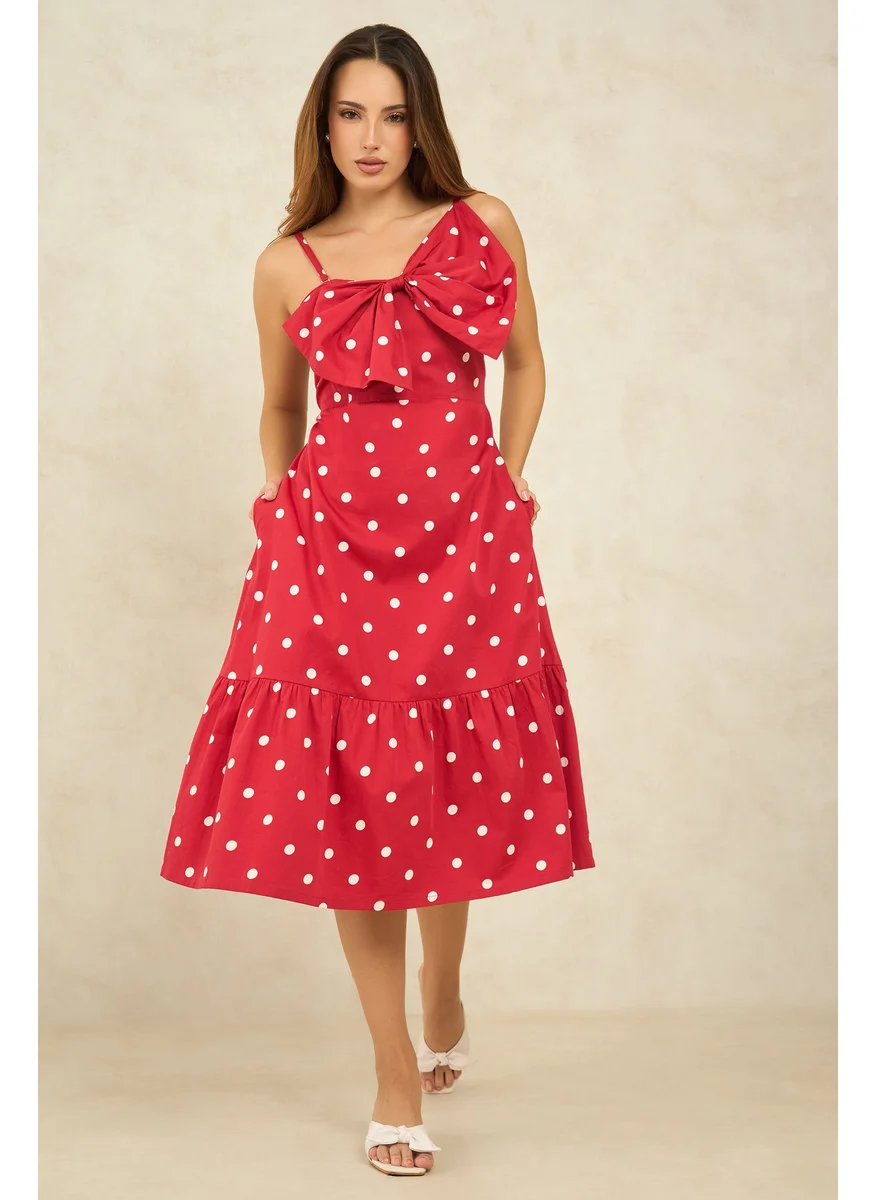 فيرجيو Virgio Women Cotton Sweet Heart Neck Midi Length Printed Strap Sleeve Dress
