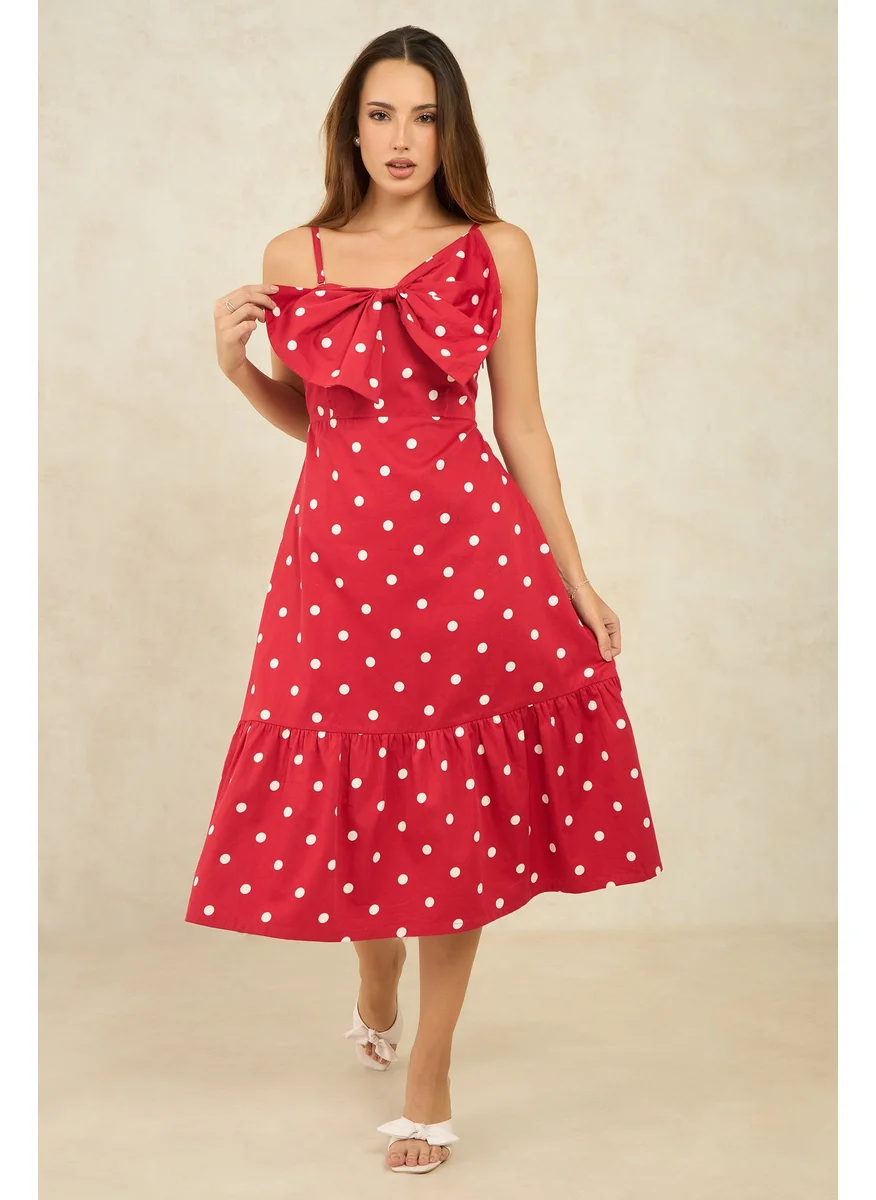 فيرجيو Virgio Women Cotton Sweet Heart Neck Midi Length Printed Strap Sleeve Dress