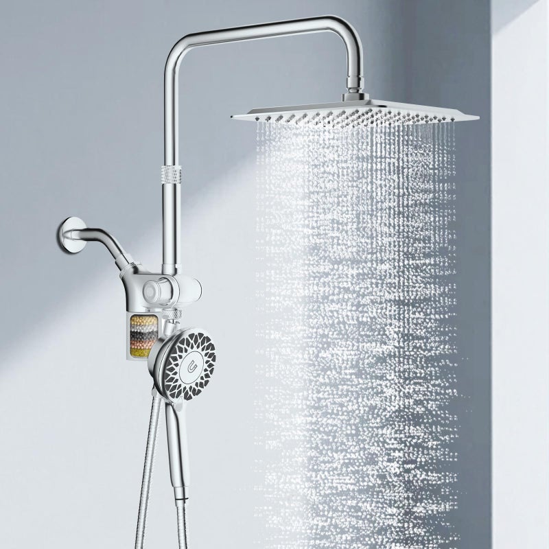KAIYING Dual Shower Heads with Handheld Spray Combo Magnetic Filtered Showerhead Bathroom High Pressure Rainfall Shower Head and Handle Set with Filter for Hard Water 79 Long Hose Chrome