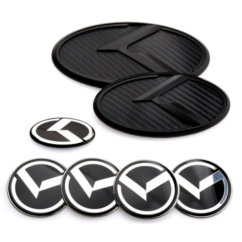 ARKOSKNIGHT 7PCS Vintage K Emblem Compatible with Front Rear Badge for Car Accessories Carbon Fiber Black - Image 1