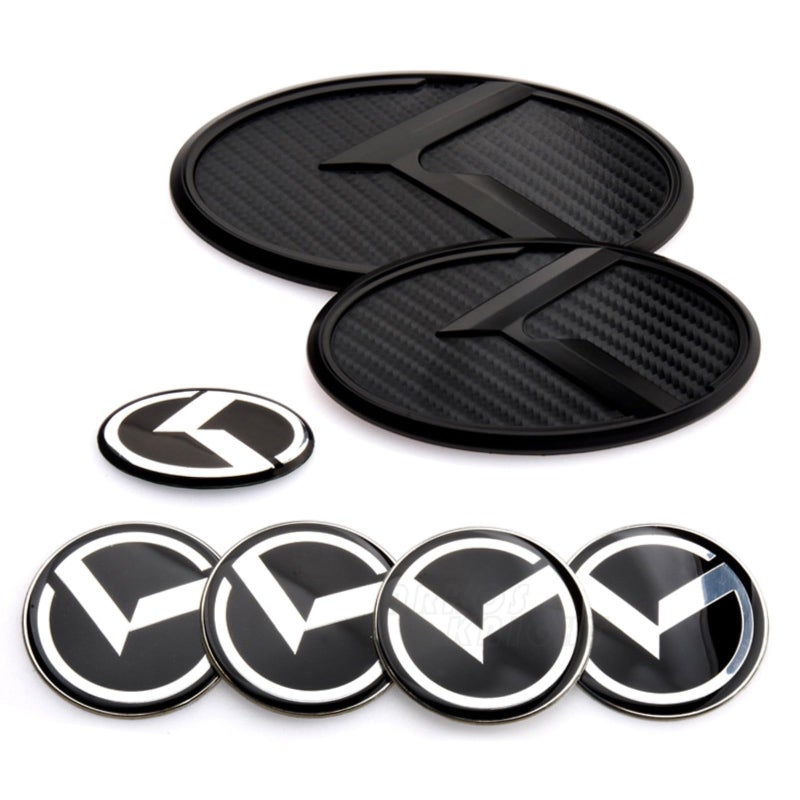 ARKOSKNIGHT 7PCS Vintage K Emblem Compatible with Front Rear Badge for Car Accessories Carbon Fiber Black - Image 2