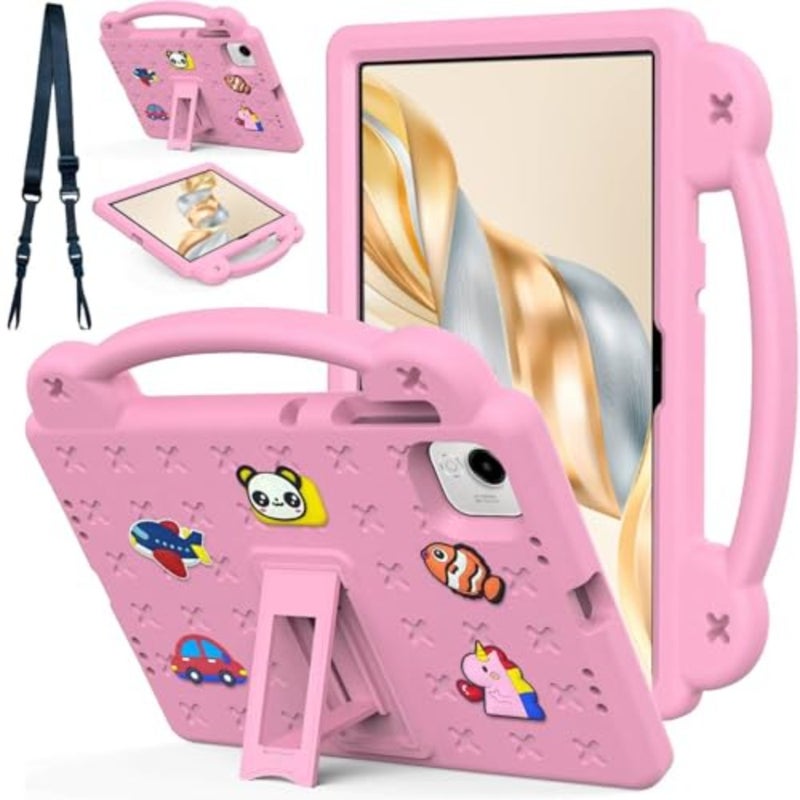 حافظة لهاتف Honor Pad X9a 11.5 2025: غطاء TPU خفيف الوزن مقاوم للصدمات باللون الوردي الباستيل، حماية لكامل الجسم مع حامل مقبض وحزام كتف قابل للتعديل - Image 1
