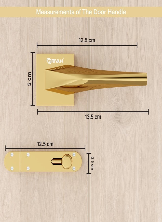GRIVAN طقم مقابض أبواب حمام نحاسية عصرية من GRIVAN مع مزلاج أطفال بدون مفتاح لغرفة النوم/الشرفة/المكتب (طلاء ذهبي) - Image 3