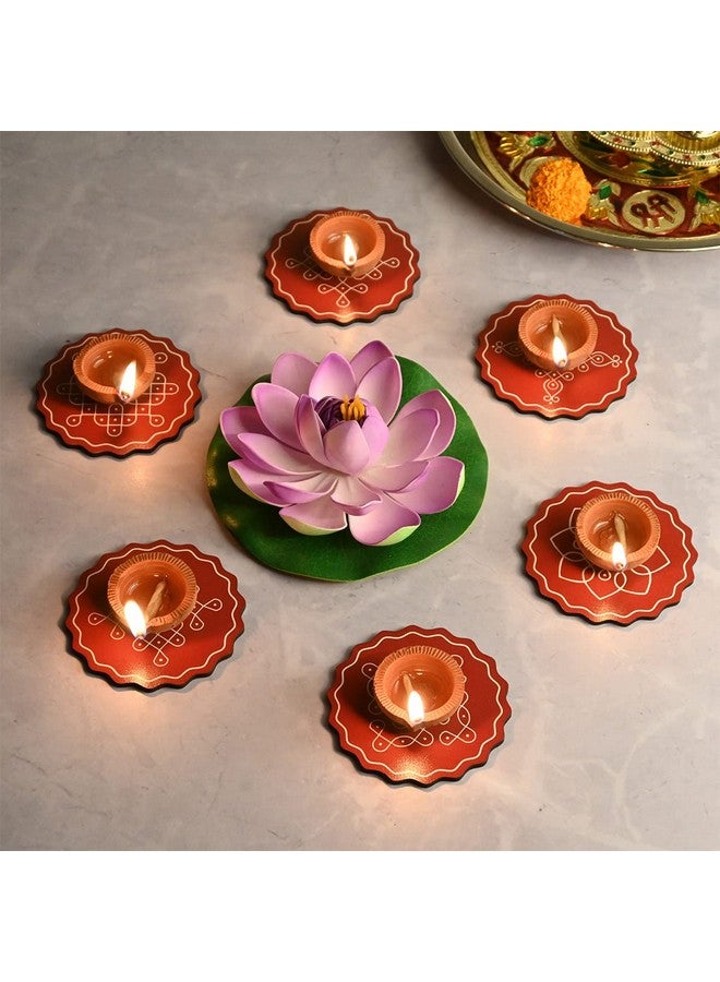 Gift Kya De Pooja Decorations Items for Home Diya, Colorful Coaster Set of 6 (3.5 x 3.5 inches) Diwali, Pooja Room, Home, for Gift Items for Family, Office (Red) - Image 1
