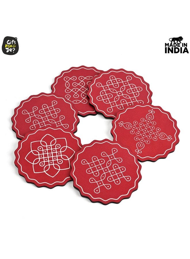 Gift Kya De Pooja Decorations Items for Home Diya, Colorful Coaster Set of 6 (3.5 x 3.5 inches) Diwali, Pooja Room, Home, for Gift Items for Family, Office (Red) - Image 2
