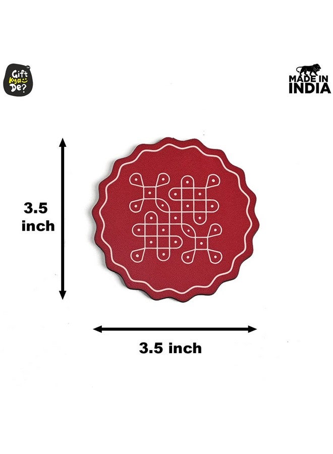 Gift Kya De Pooja Decorations Items for Home Diya, Colorful Coaster Set of 6 (3.5 x 3.5 inches) Diwali, Pooja Room, Home, for Gift Items for Family, Office (Red) - Image 5