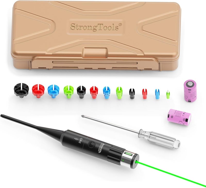 StrongTools Red or Green BoreSighter 177 to 12GA Caliber Rifle Scope Handgun Hunting Red/Green Dot Boresight Kit Press Switch Bore Sight 800mAh Battery - Image 1