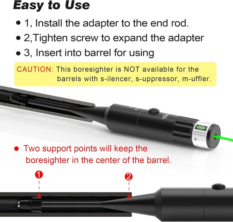 StrongTools Red or Green BoreSighter 177 to 12GA Caliber Rifle Scope Handgun Hunting Red/Green Dot Boresight Kit Press Switch Bore Sight 800mAh Battery - Image 4