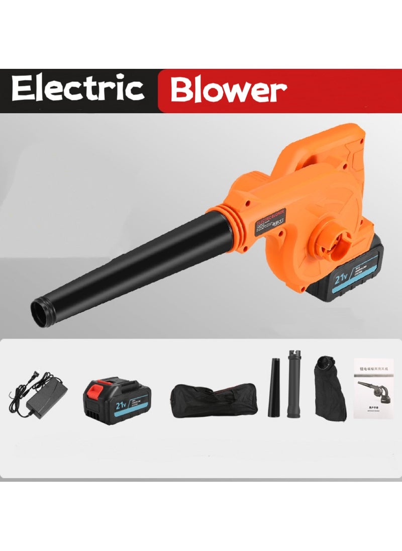 21V Variable Speed Electric Leaf Blower, With Collection Bag, For Home And Garden, with 1 Lithium Batteries and Charger,Multi-function Electric Leaf Blower，Orange/Black