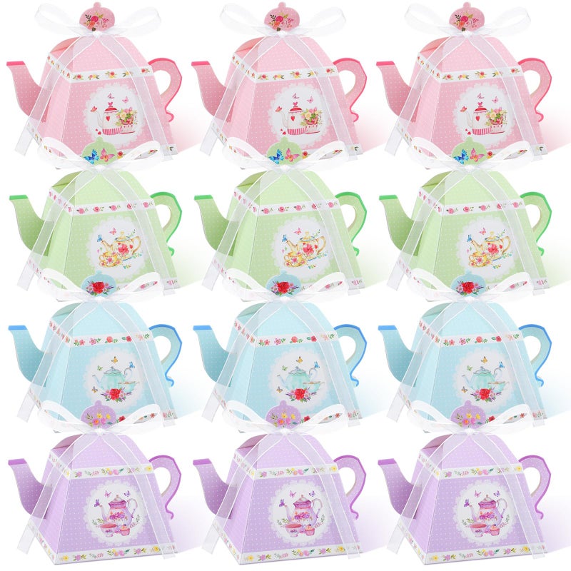 Seajan 48 Pcs Tea Party Treat Gift Boxes Teapot Favor Boxes for Birthday Wedding Bridal Baby Shower Tea Party, 4 Styles (Cute) - Image 1
