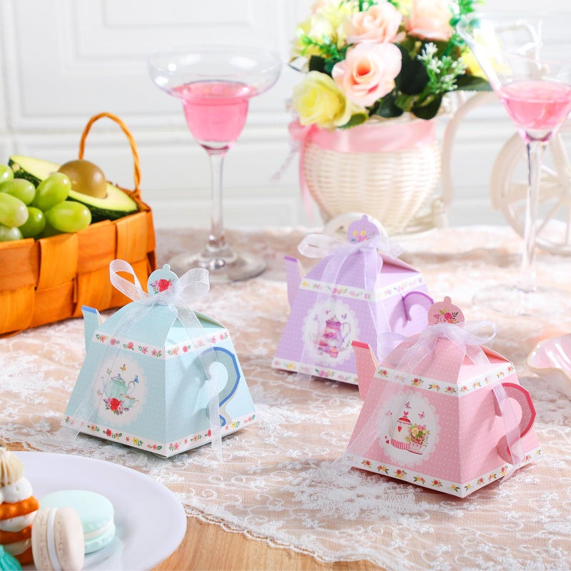 Seajan 48 Pcs Tea Party Treat Gift Boxes Teapot Favor Boxes for Birthday Wedding Bridal Baby Shower Tea Party, 4 Styles (Cute) - Image 2