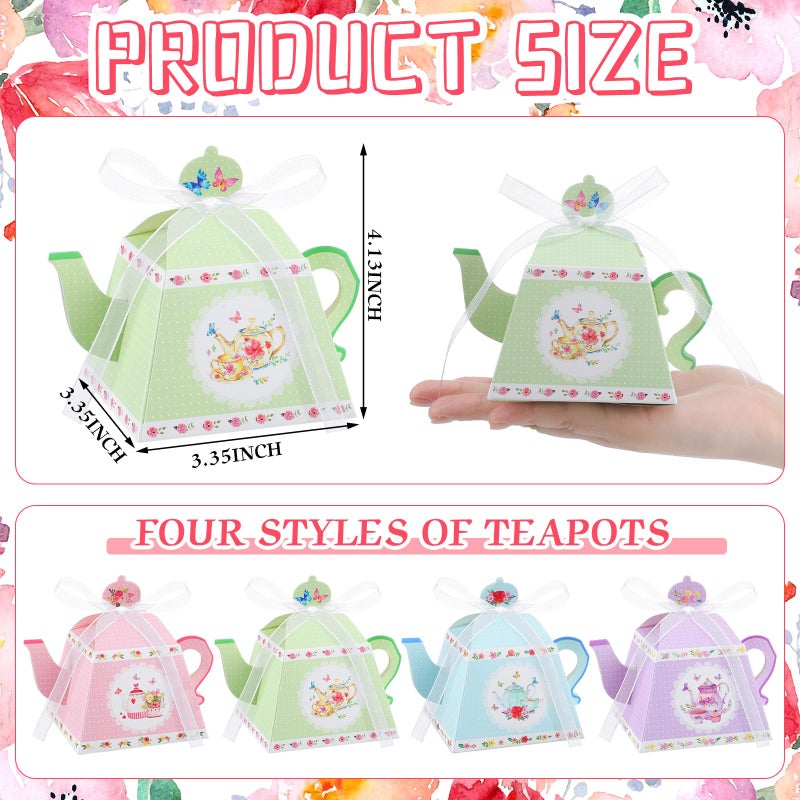 Seajan 48 Pcs Tea Party Treat Gift Boxes Teapot Favor Boxes for Birthday Wedding Bridal Baby Shower Tea Party, 4 Styles (Cute) - Image 3