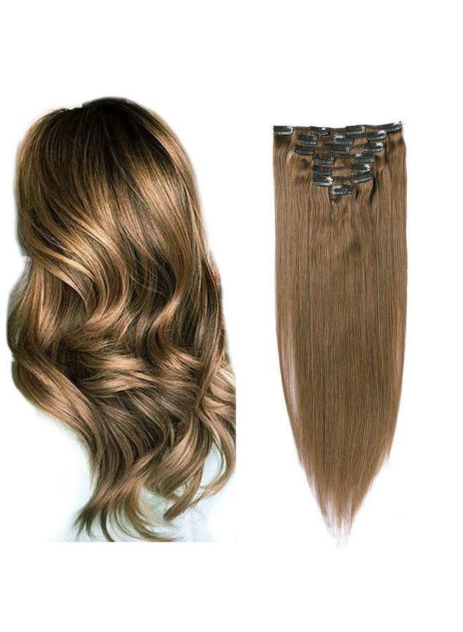 أوبيتا وصلات شعر بشرية بمشبك في وصلات شعر بني فاتح على 7 قطع 70 جرام شعر ريمي مستقيم بمشبك 22 بوصة مجموعتان لرأس كامل مزدوج لحمة شعر حقيقي للنساء - Image 1