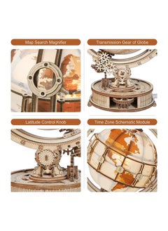 ROKR ROKR 3D Wooden Puzzles for Adults Illuminated Globe with Stand 180pcs 3D Puzzles Built-in LED Model Kit Hobby Gifts for Adults/Teens Home Decor  - Image 3