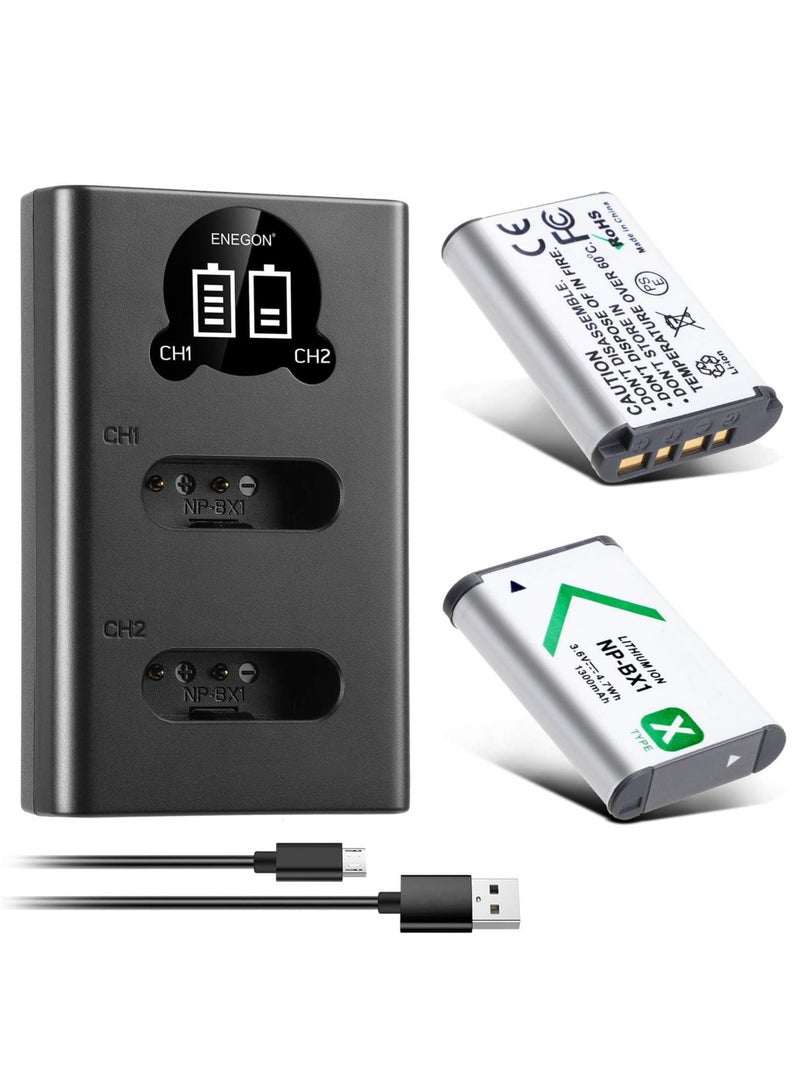 NP-BX1 2-Pack Battery with LCD Dual USB Charger - Perfect for Sony NP-BX1, ZV-1, and Cyber-Shot DSC-RX100 Series (II/III/M4/M5/M6/M7/Ⅳ/Ⅴ/Ⅵ/Ⅶ/VA) - Image 1