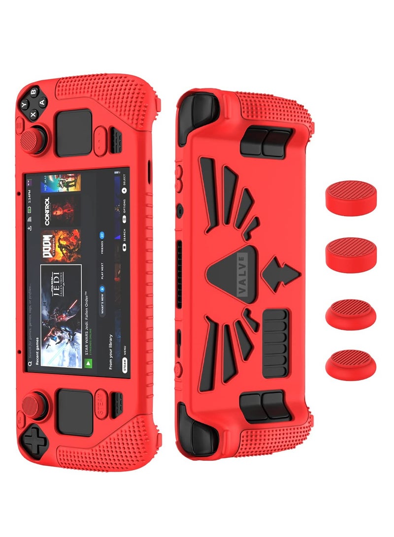 SYOSI Steam Deck Standing Protective Case, Thickening Silicone Accessories Protector, Soft Cover Skin Shell with 2 Pairs Thumb Grips, Full Protection Kit to Anti-Slip for Valve Stream Deck (Red) - Image 1