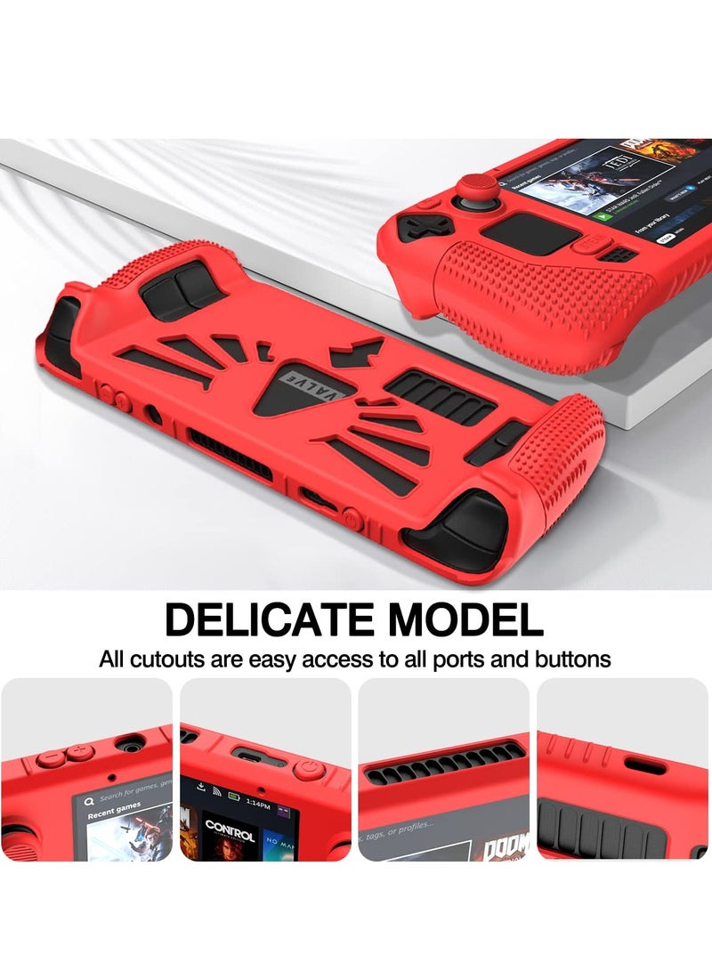 SYOSI Steam Deck Standing Protective Case, Thickening Silicone Accessories Protector, Soft Cover Skin Shell with 2 Pairs Thumb Grips, Full Protection Kit to Anti-Slip for Valve Stream Deck (Red) - Image 5
