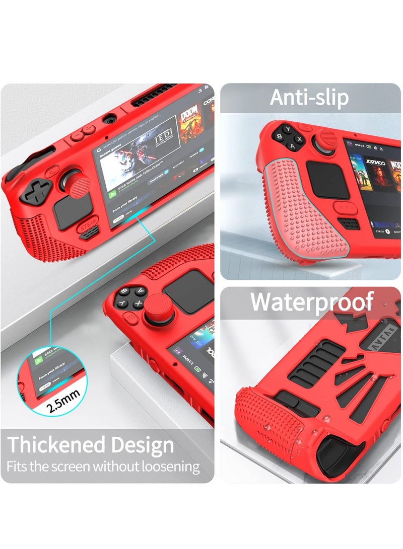 SYOSI Steam Deck Standing Protective Case, Thickening Silicone Accessories Protector, Soft Cover Skin Shell with 2 Pairs Thumb Grips, Full Protection Kit to Anti-Slip for Valve Stream Deck (Red) - Image 4