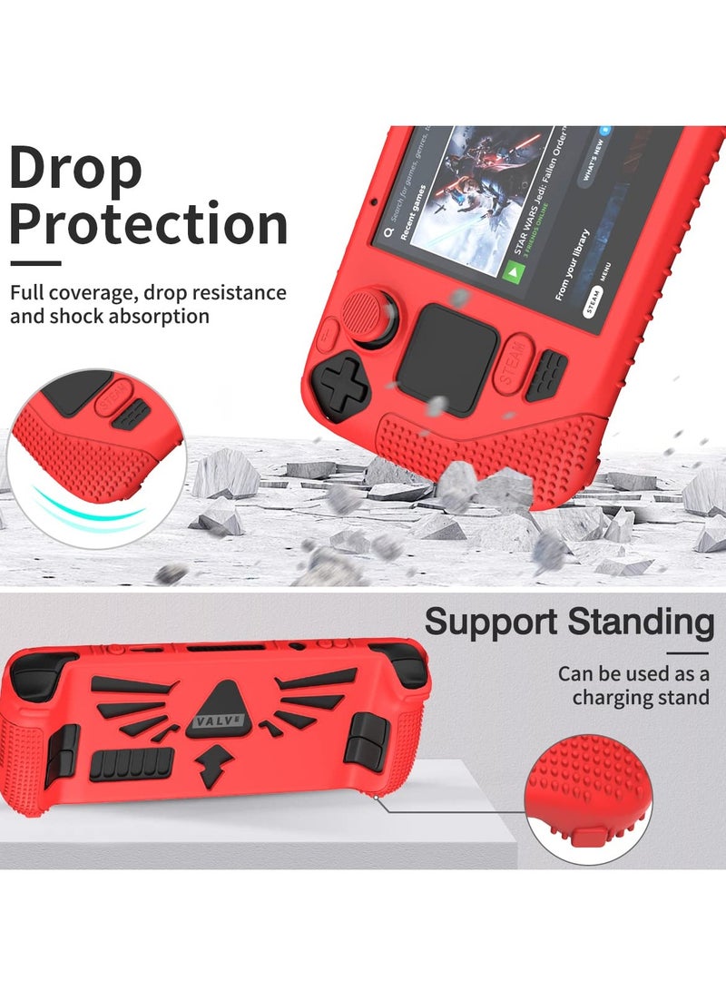 SYOSI Steam Deck Standing Protective Case, Thickening Silicone Accessories Protector, Soft Cover Skin Shell with 2 Pairs Thumb Grips, Full Protection Kit to Anti-Slip for Valve Stream Deck (Red) - Image 2