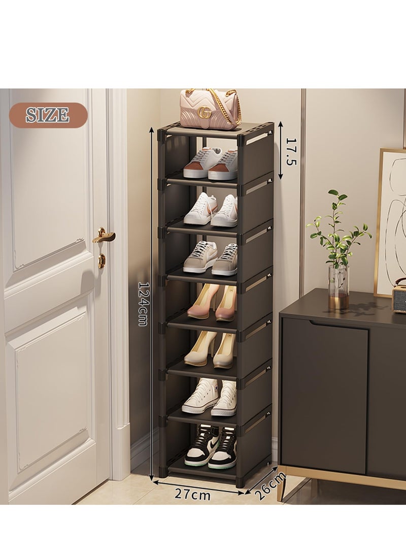 XiuWoo 8 Tier Narrow Shoe Rack Space Saving Boots Organizer Storage Metal Vertical Slim Shoe Show Rack for Living Room Bedroom Entryway Hallway Cloakroom - Image 2