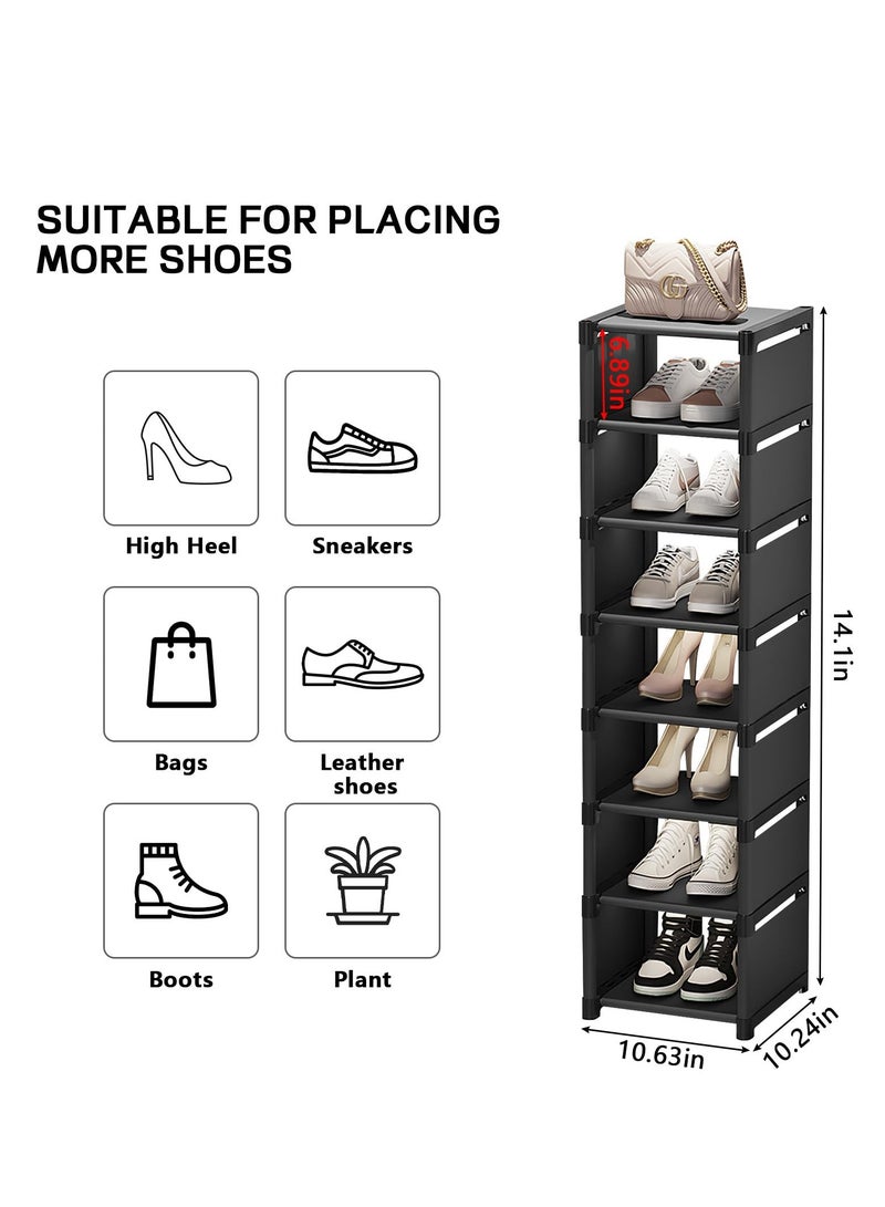 XiuWoo 8 Tier Narrow Shoe Rack Space Saving Boots Organizer Storage Metal Vertical Slim Shoe Show Rack for Living Room Bedroom Entryway Hallway Cloakroom - Image 3
