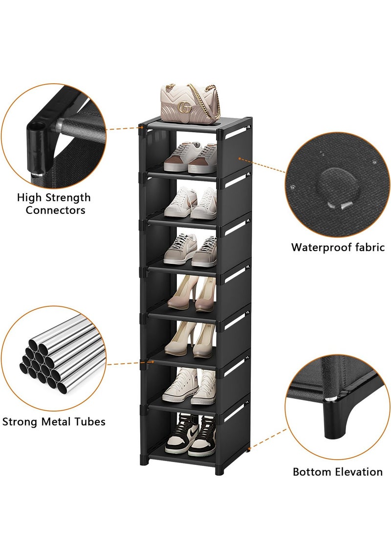 XiuWoo 8 Tier Narrow Shoe Rack Space Saving Boots Organizer Storage Metal Vertical Slim Shoe Show Rack for Living Room Bedroom Entryway Hallway Cloakroom - Image 4