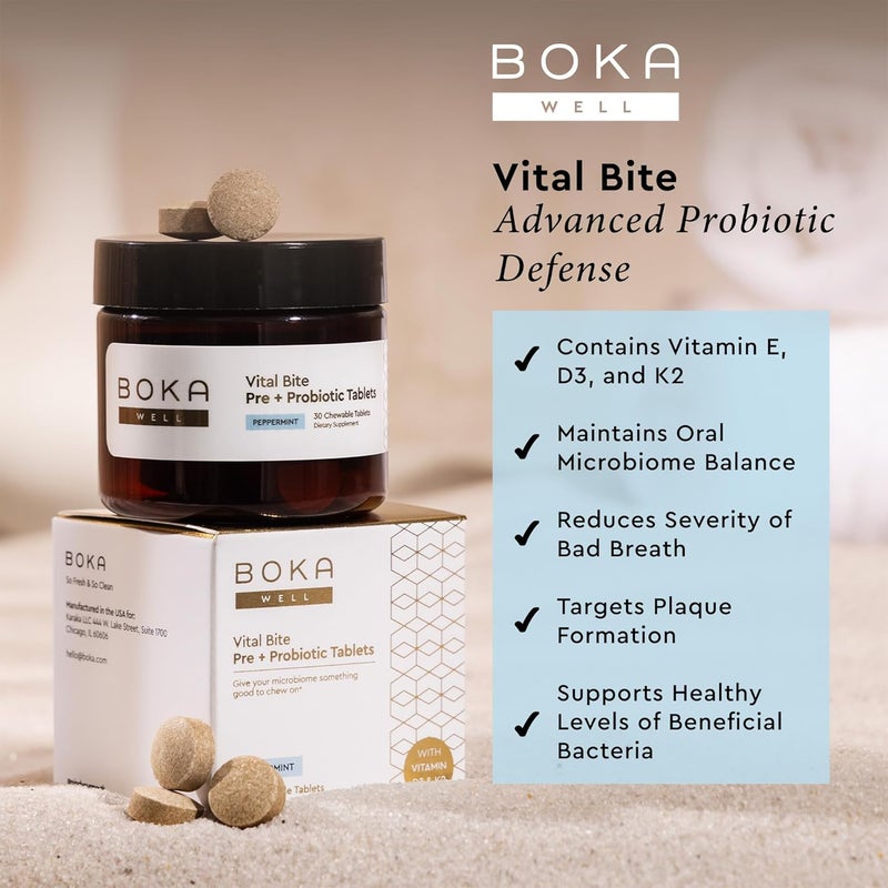Boka Vital Bite Oral Pre  Probiotics  SugarFree NutFree Chewable Dental Probiotics for Teeth and Gums with BLIS K12 Vitamin D3 K2 for Men Women Freshens Breath  Peppermint 30 ct - Image 2