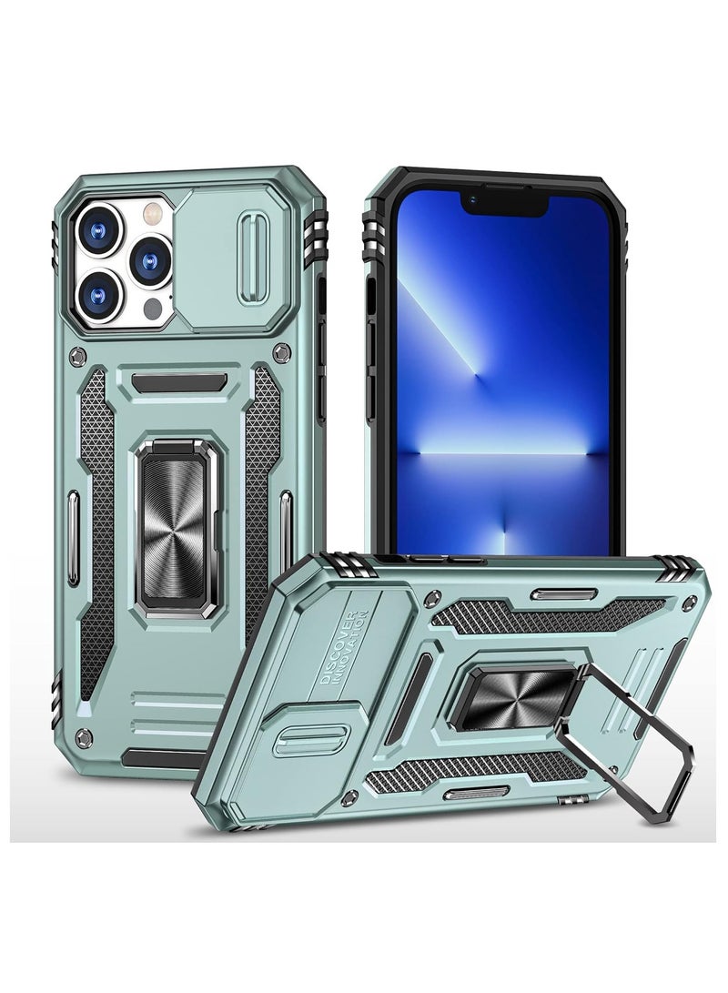 Slide Camera Case for iPhone 13 Pro 6.1,Kickstand with Built-in 360° Rotate Magnetic Ring Stand Shockproof Protective Armor Cover,Red - Image 1