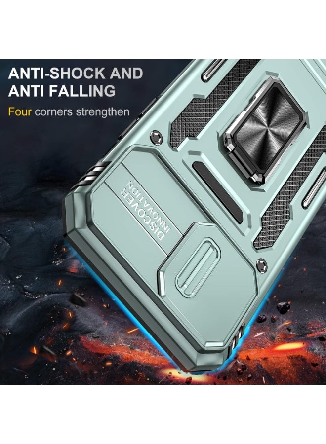 Slide Camera Case for iPhone 13 Pro 6.1,Kickstand with Built-in 360° Rotate Magnetic Ring Stand Shockproof Protective Armor Cover,Red - Image 2