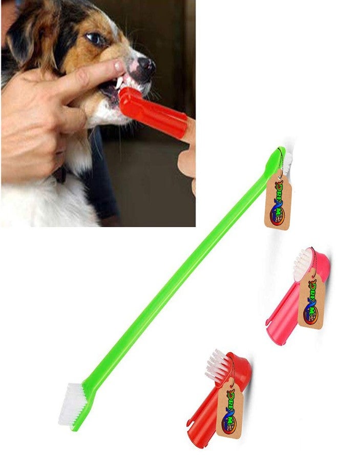 DreamAuro مجموعة فرشاة أسنان DreamAuro Pets لتنظيف الأسنان، مكونة من قطعتين، تتضمن فرشاة أسنان مزدوجة الرأس وفرشاة أسنان للأصابع، مناسبة لجميع سلالات القطط والكلاب والجراء (قد يختلف اللون). - Image 1
