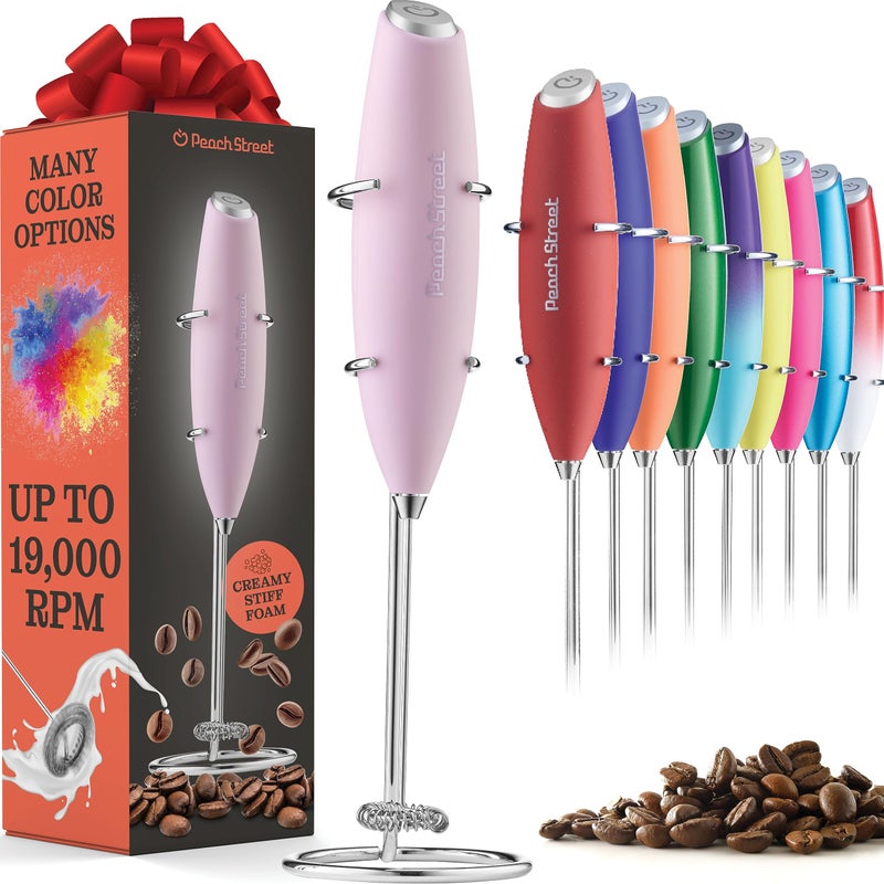 Powerful Handheld Milk Frother Mini Milk Foamer Battery Operated Stainless Steel Drink Mixer with Frother Stand